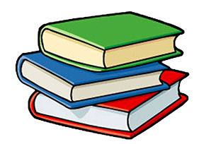 picture of multiple colored books in clipart form.